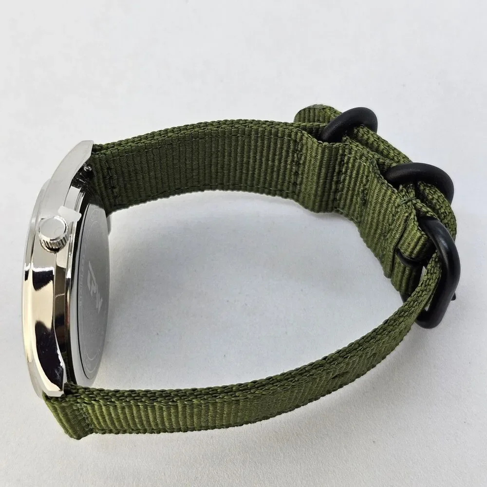Men's‎ Field Watch 42MM Large Gray Case Black Dial Army Green Canvas Band Straps